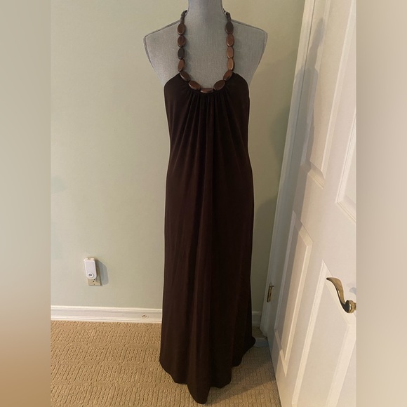 Maxi Halter Dress with Wooden Embellishment around neck - Picture 1 of 5